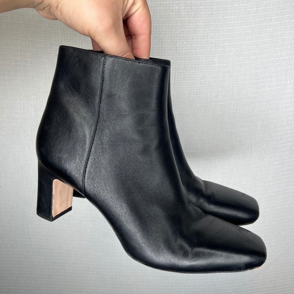J.McLaughlin Womens Black Leather Square Toe Block Heel Ankle Boots Size 8.5
